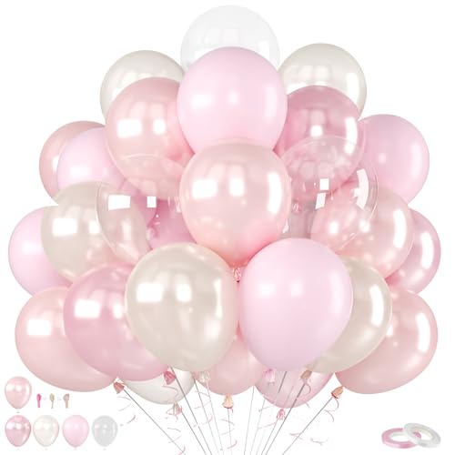 Image of Pink Balloons, 60Pcs Pink and White Balloon, 12 Inch Latex Pastel Pink Balloons Helium for Women Girls Birthday Baby Shower Bridal Shower Gender Reveal Romantic Wedding Engagement Party Decorations