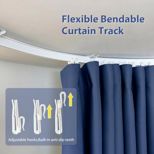 Image of Room Divider Ceiling Mounted Curtains Track Sets Extra Wide Blackout Curtain Flexible Tracks for Bedroom Office Privacy Partition Separator, Navy, W 15 x H 9ft