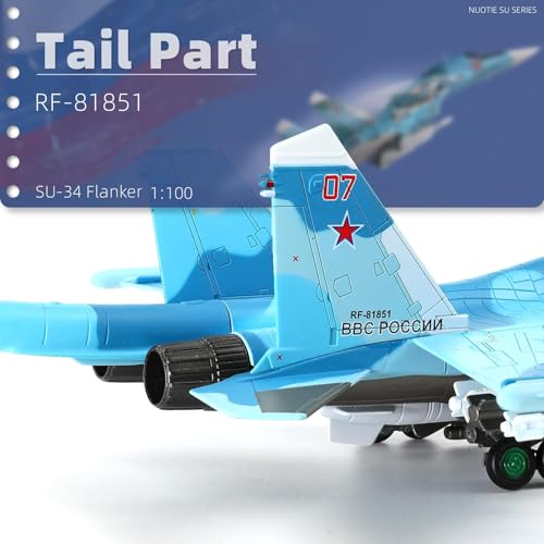 NUOTIE Sukhoi SU-34 Flanker 1/100 Diecast Metal Aircraft Model Kit Military Fighter Alloy Pre-Build Replica Airplane Model with Display Stand for Enthusiasts Collections or Gift - Image 4