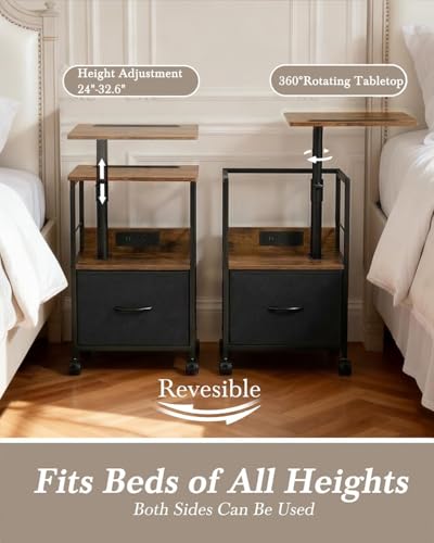 Faesun Swivel Nightstand with Charging Station - Image 4