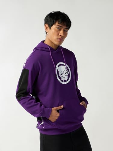 Image of Bewakoof X Marvel Black Panther Men's Polycotton Oversized Fit Hoodies | Hoodie for Men Winter Wear
