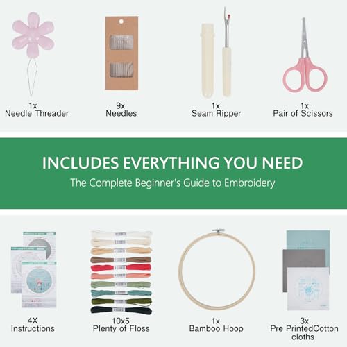 Image of RUIJINGCC 3 Packs Embroidery Kits for Beginners,Cross Stitch Kits for Adults and Beginners,Easy to Learn 36 Different Stitches,Very Meaningful Gift for Kids