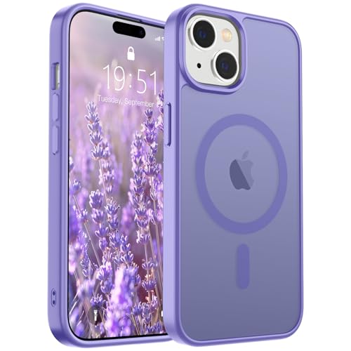 Image of SUPFINE Magnetic for iPhone 15 Case (Compatible with MagSafe) (Military Grade Drop Protection) Slim Translucent Matte Shockproof with Anti-Fingerprint Phone Case, Purple