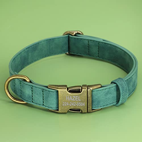 PET ARTIST Leder Hundehalsband personalisiert,gerolltes Leder Hundehalsband mit Namensschild,verstellbare und weich gepolsterte Hundehalsbänder für mittlere,kleine,große Hunde,Grün,M