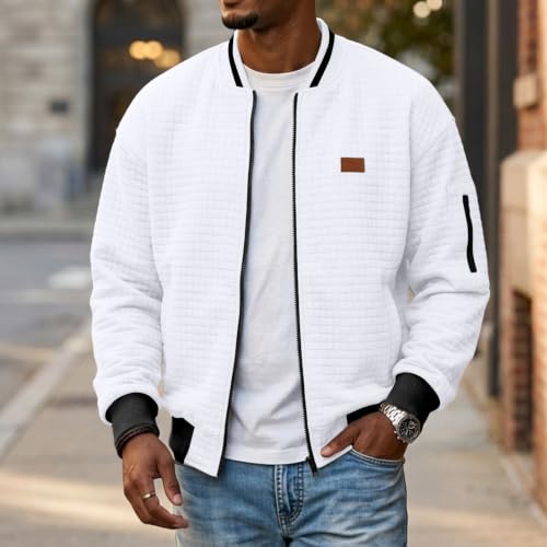 Quilted Bomber Jacket Men Lightweight Zipper Fall Jacket with Sleeve Pocket - image 2