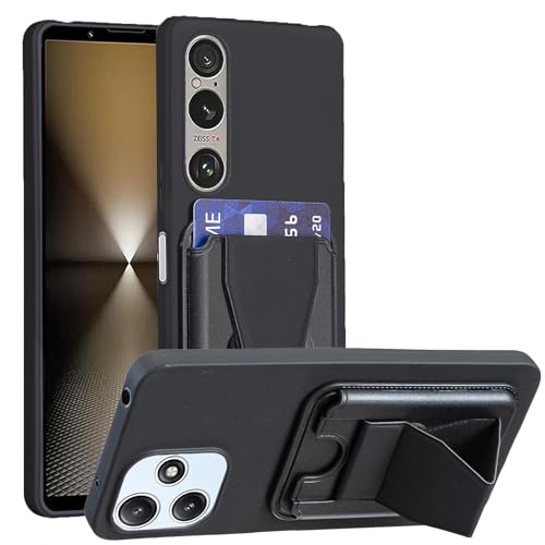 【 Lanfyo 】SONY Xperia 1 V/SO-51D / SOG10 対応 ケース カード収納 耐衝撃保護カバー(ブラック)ソニー エクスペリア1v2023 背面 カード収納 スマホケース スタンド機能 マット質感 滑り止め 擦り傷防止 xpe