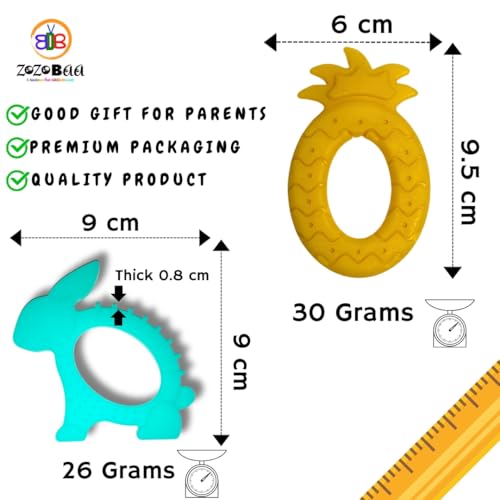Image of Cute Shape Soft Silicone Teether for Baby Gums Teething Toys for Babies BPA Free Pain Relief Non-Toxic 100% Food Grade Soothing Easy to Chewable- Rhino+Pineapple+Dog+Rabbit+Hand (Pack of 5)