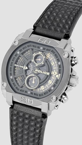 Image of Police Quartz Analog with Grey Dial Black Leather Strap Watch for Men - PLPEWGF0040002
