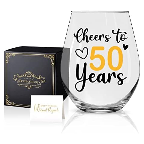 Perfectinsoy Cheers to 50 Years Wine Glass with Gift Box, Funny 50th Anniversary Birthday Gifts for Women, Sister, BFF, Colleague, Friend, Neighbors, 50th Birthday Gifts for Her Cover