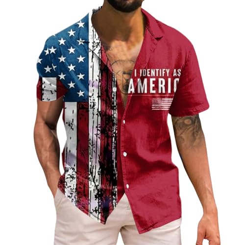 DENGJIAMY Chemise boutonnée pour homme 250e anniversaire USA Chemises tendance drapeau américain Vêtements 4 juillet Hauts graphiques patriotiques, Rouge, 4XL
