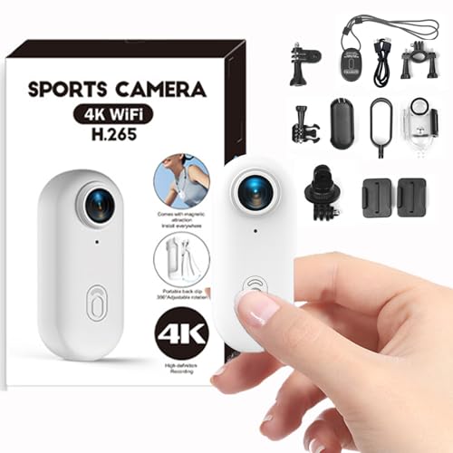 Action Cam 4K WiFi, Bodycam Cámara corporal Mini con imán y clip, gran angular de 120°, cámara para casco de moto, cámara deportiva resistente al agua hasta 30 m con carcasa, batería de larga duración