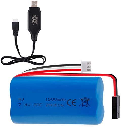 Hootracker 7.4V 1500mAh 15C Lipo Battery Pack Rechargeable with USB Cable 5500-2P Plug for MJX T640 F39 F49 T39 RC Aircraft Syma 822 RC Car