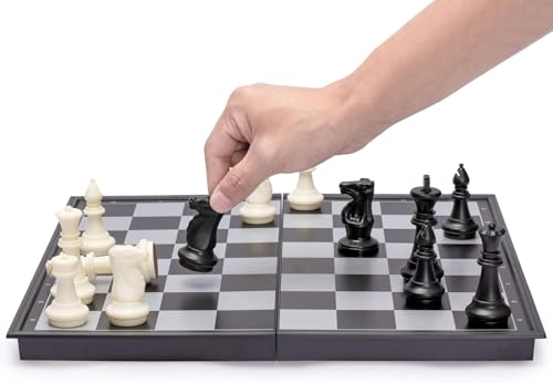 Image of Imports 2-in-1 Magnetic Chess & Checkers Board Game | 12-Inch Folding Travel Set | Portable Strategy Game for Kids & Adults