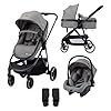 Bebeconfort Breeze Trio, Passeggino Trio con Seggiolino Auto, 0-22 kg (0-4 anni), Seduta Reversibile & Leggera, Passeggino Neonato, Seggiolino Auto i-Size, Chiusura Compatta, Mineral Grey