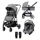 Bebeconfort Breeze Trio, Poussette 3 en 1 Avec Siège Auto, 0-22 kg (0-4 ans), Poussette Compacte et Réversible, Poussette Trio, Siège Auto i-Size, Pliage Compact, Panier Spacieux, Mineral Grey