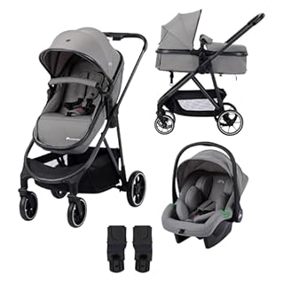 Bebeconfort Breeze Trio, Passeggino Trio con Seggiolino Auto, 0-22 kg (0-4 anni), Seduta Reversibile & Leggera, Passeggino Neonato, Seggiolino Auto i-Size, Chiusura Compatta, Mineral Grey
