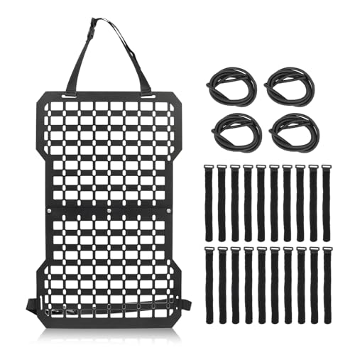 MAIKER Rigid Molle Panels For Vehicles Truck Mount Rack Panel Tactical Seat Back Organizer Adjustable Versatile Panel with Hook and Loop Fasteners & Elastic Rope for Storage Gears Accessories, Black