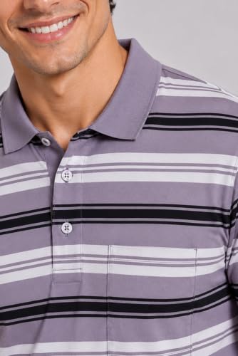 Image of SANE ORIGINALS Full Sleeves Polo Collar Tshirt for Men with Pocket || Stripe Collar and Pocket Tshirt for Men Long Sleeves Navy Blue