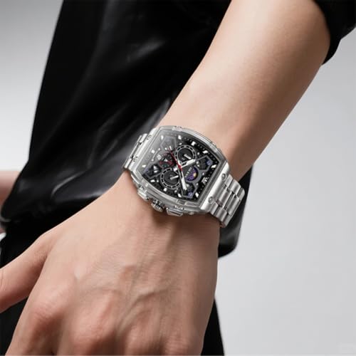 Image of OLEVS Mens Watches Original Chronograph Analog Quartz Watch Multifunction Waterproof Calendar Silicon Strap Fashion Square Watch for Man