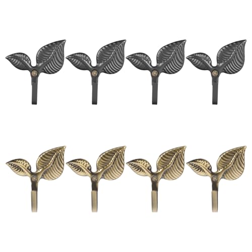 HOOTNEE Ganchos de Hierro Forjado Vintage Diseño de Hojas, Set de 8 Piezas en Acabado Bronce Antiguo y Negro, Ganchos Decorativos para Pared, Perchero Rústico para Entrada, Cocina y Baño