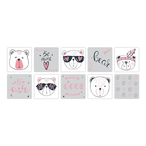 Azulejos Adhesivos Cocina 15x15 cm Oso Rosa Grisáceo Vinilos Baño Azulejos Impermeable Azulejos Adhesivos Baño Vinilo Pared Decoración de Muebles Azulejos Adhesivos (10 Piezas)