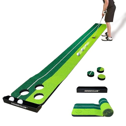 SENSECLUB Indoor-Putting-Green-Matte, faltbares Putting-Green-Golfspiel-Set mit 3 Löchern, Golfgeschenk für Männer – 30 x 240 cm
