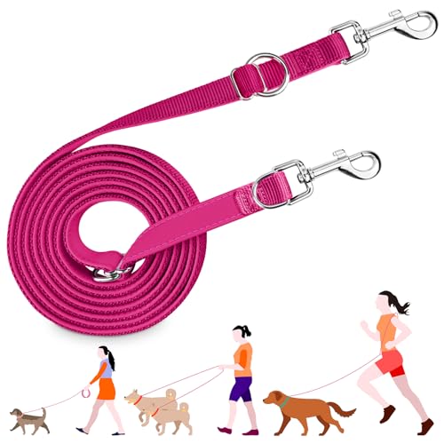 PETCOOZ Guinzaglio Addestramento per Cani, Guinzaglio Doppio per Cani 3M Regolabile, Multifunzionale, Resistente e Anti-sporco a Tutti i Cani, Rosso Porpora