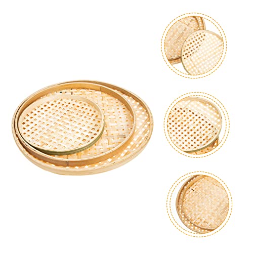 Collbath EJ46D16ZL353JKC01Q320TXR 3Pcs Bamboo Sieve Mesh Strainer Vegetable Container Noodle Strainer Rattan Flat Wicker Tray Kitchen Wall Hanging Decorations Colander thumb #3