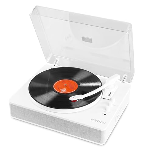 Fenton RP162W Schallplattenspieler Bluetooth Plattenspieler mit Lautsprecher, Pitch Control, MP3, RCA, Auto-Stopp, Turntable Vinyl Player, Gramophone, Record Player Weiß