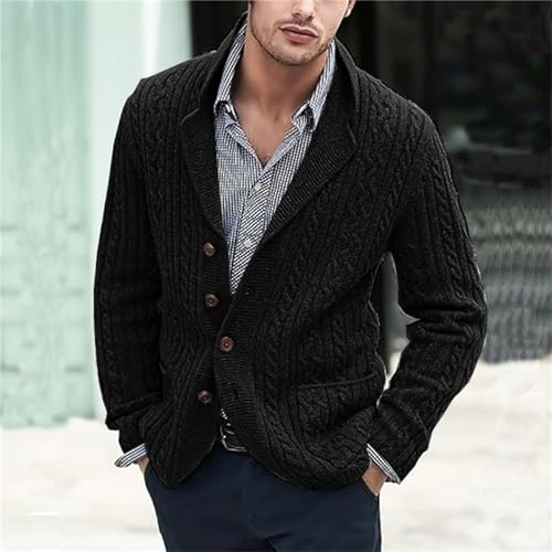 Casual Knitted Sweaters for Mens Cable Knit Shawl Collar Single Breasted Cardigan Long Sleeve Sweater with Pockets2
