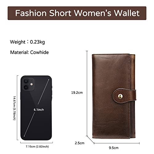 PORRASSO Women Wallets Genuine Leather Purse RFID Blocking Wallet Ladies Card Holder Multi Compartment Wallet Phone Bag Change Pouch Coffee3