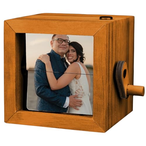 Caja personalizada para fotos tipo flipbook, álbum animado con manivela manual y luz LED, regalo personalizado para Navidad, cumpleaños o Día de San Valentín (marrón claro) miniatura 1