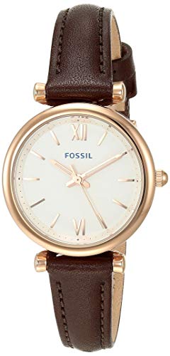 Fossil Women's Carlie Mini Quartz Leather Three-Hand Watch, Color: Rose Gold/Brown (Model: ES4472)