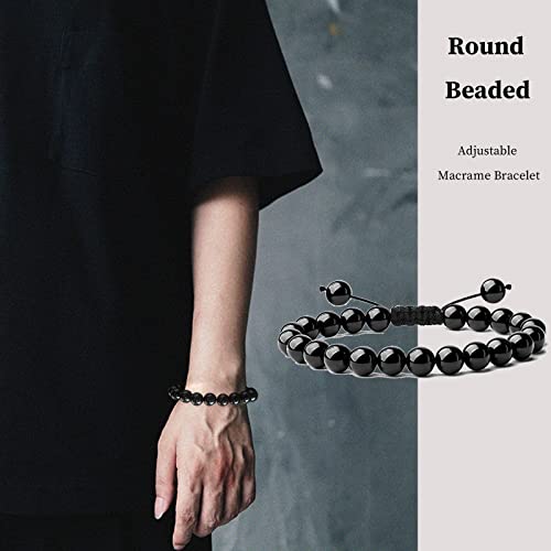 12 PCS 8mm Semi-Precious Gemstone Bracelet Set Crystal Stone Bracelets for Men Women Round Beaded Adjustable Macrame Bracelets4