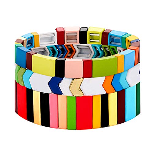 Enamel tile bracelets rainbow tile stretch bracelets for women mu…
