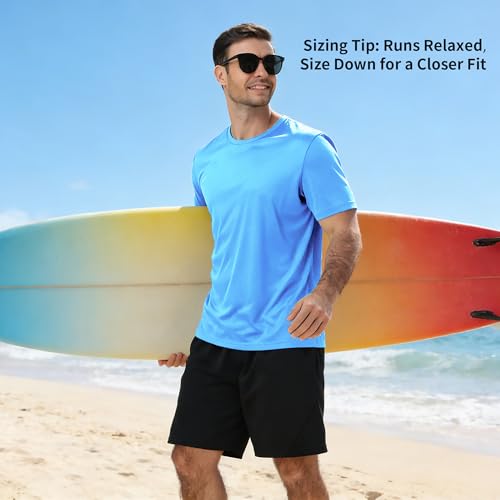 Image of 3 Pack Mens Swim Shirt Workout Shirts UPF 50+ Short Sleeve Rash Guard Fast Dry Sun Protection Lightweight Water Shirt