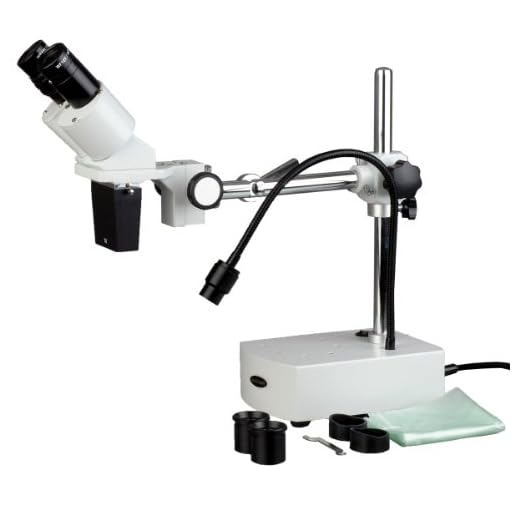 AmScope SE400-Z Professional Binocular Stereo Microscope, WF10x and WF20x Eyepieces, 10X and 20X Magnification, 1X Objective, LED Lighting, Boom-Arm Stand, 110V-120V