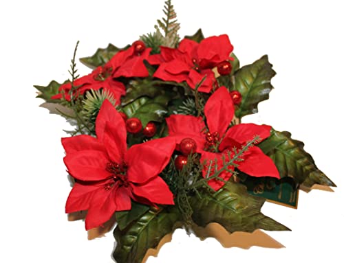 Country Silk Deluxe 12 Inch Christmas Candle Ring for 4.5 Inch Pillar Candle, Red and White Theme, with Sparkling Berries and Leaves and Pine Bush (Red)
