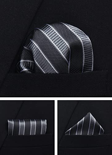Image of Striped Plaid Polka Dot Mens Tie Formal Necktie Pocket Squares Ties Clips Cufflinks Classic for Men Set