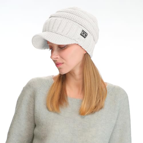 Image of C.C Trendy Warm Oversized Chunky Soft Oversized Ribbed Slouchy Knit Hat with Visor Brim