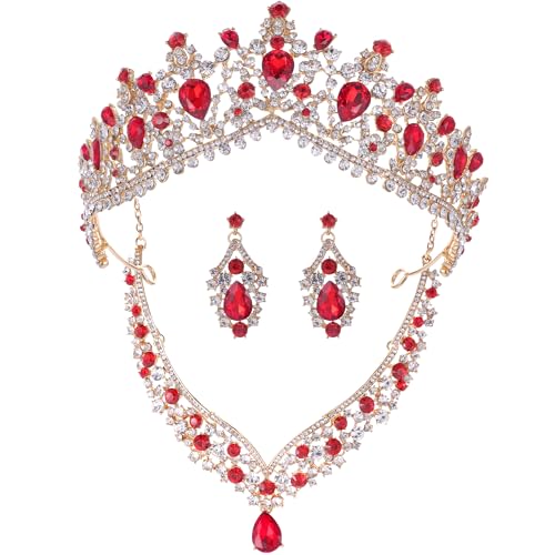 Kamirola Tiaras and Crowns for Women,Tiaras Earrings Necklace, Crystal Bridal Jewelry Set, Costume Party Halloween Prom Pageant Jewelry for Women (TR22), Medium, Alloy Steel, Crystal