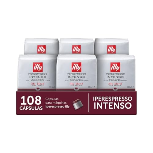 illy, Cápsulas de Café Iperespresso INTENSO, 100% Arábica con Notas de Cacao y Frutos Secos, Sabor Decidido y Intenso, 6 Paquetes de 18 Unidades (108 Cápsulas)