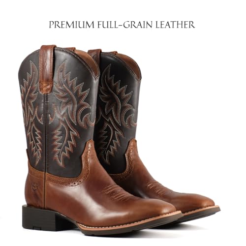 Image of SUREWAY Cowboy Boots For Men - Mens Square Toe Western Boot,Oil /Slip Resistant,Durable Fashionable Classic Pull on 10 Inch Boots Mid Calf Wellington Boots
