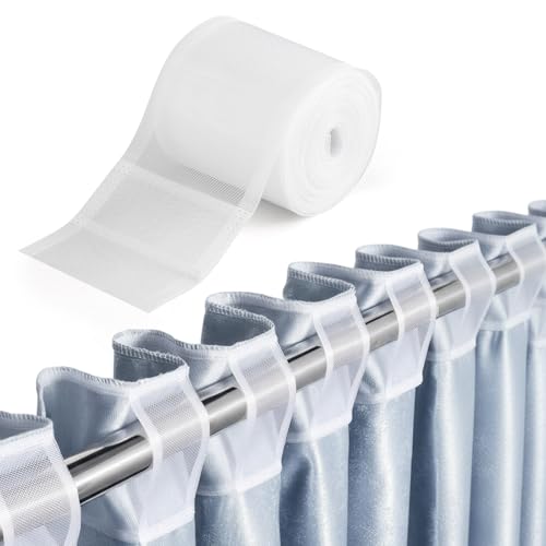 Suncalla 1 Roll of 10.9 Yards Translucent Pleated Curtain Rod Tape White Nylon Pleating Sewing Tape for Hooks Used to Make Home Decor Items Curtain Accessory for DIY Lover (3.8 Inch Wide)