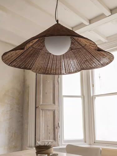 YUJIDAO Woven Rattan Pendant Lamp,19.7 Inch Large Natural Simple Hand Weaved Coastal Beach Brown...