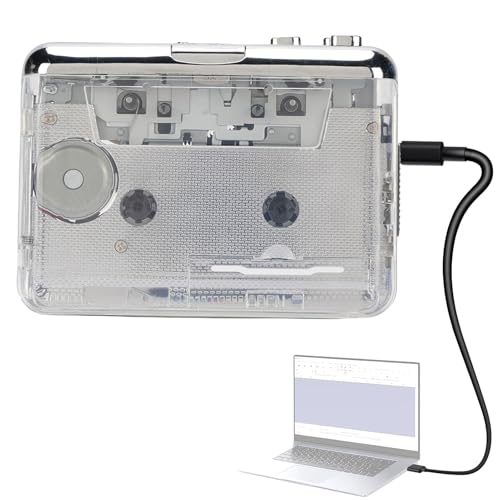 Cassette Tape Player Convertitore Stereo Portatile su Mp3 con Cuffia per Annullamento del Rumore da 3.5 Mm PC di compatibilità e Laptop Trasparente usb