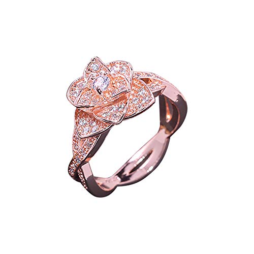 3D Rose Ring CZ Simulated Diamond Ring Rose Gold Silver Ring Rose Flower Ring for Women Eternity Wedding Ring Diamond Engagement Rings Women Fashion Jewelry