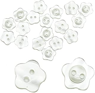 SZXMDKH 50 Pieces 2 Hole Flower Resin Button Cardigan Resin Button Pearlescent Sewing Button Baby Resin Button for Sewing Crafting Replacement Needlework Craft Embellishments (White)
