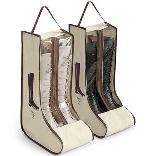XLIUAX Portable Boots Storage Bag Beige Dust Proof Boots Protector Carry Bag with Handle Shoe Dust Organizer Packing for Travel and Daily Use(Large)