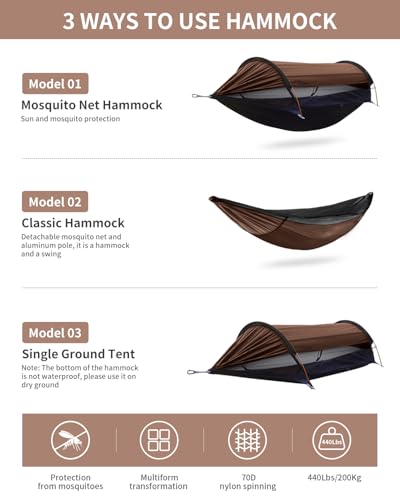 Image of Camping Hammock with Mosquito Net, 3-in-1 Tent with Sunshade, 2 Person